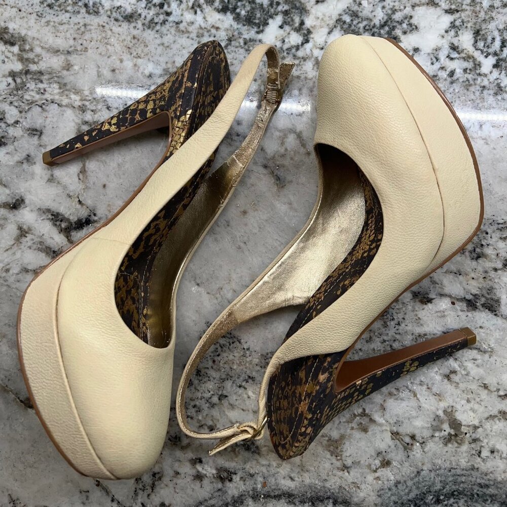 BCBGeneration Light Beige Platform Sling Back Shoes 7.5